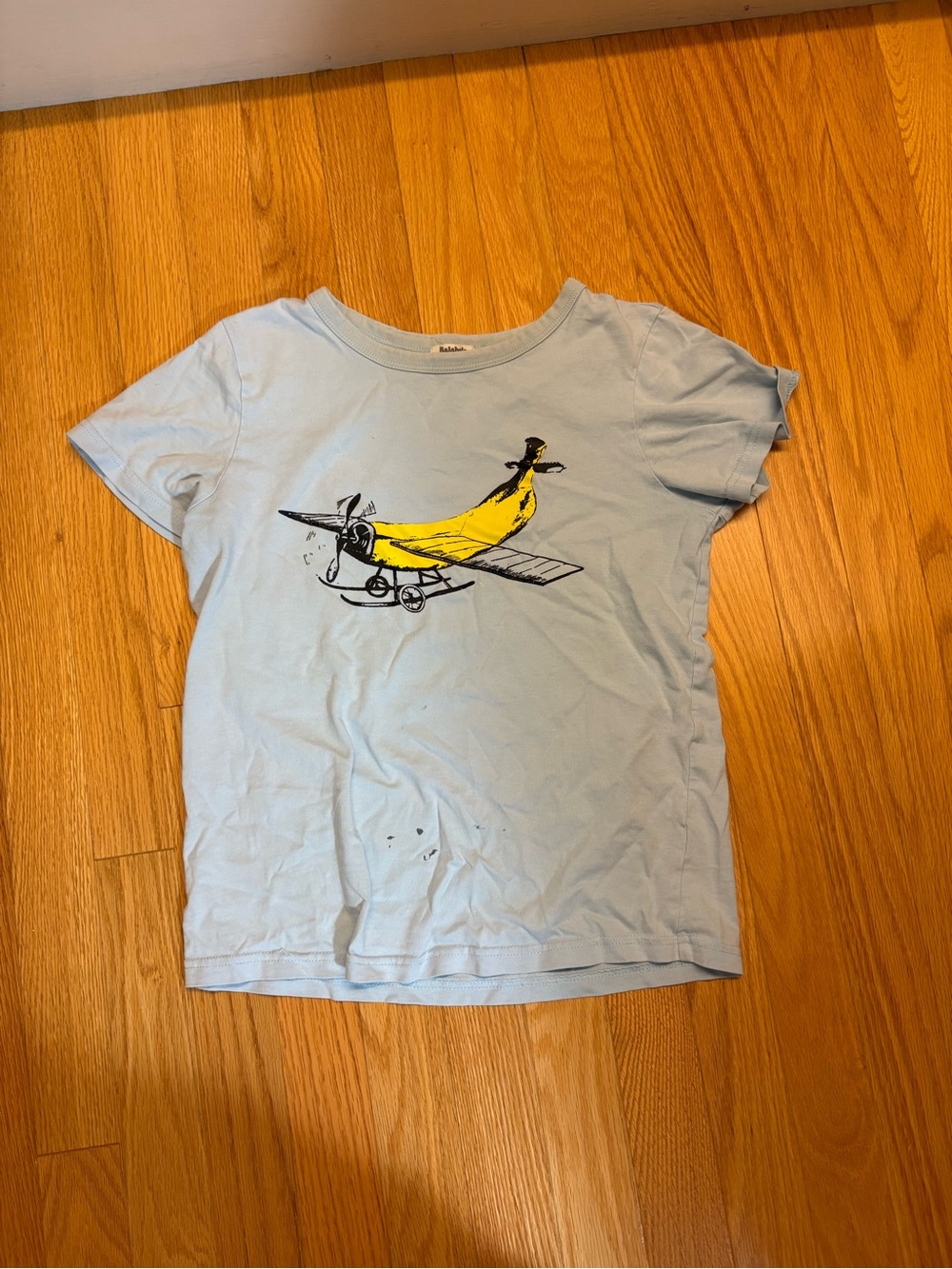 Light Blue T-Shirt with Yellow Banana Plane Graphic